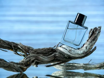 front-view-cologne-bottle-rotten-tree-branch-light-blue-background-free-space_140725-145225